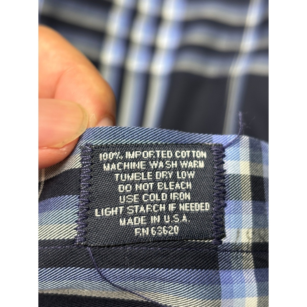 Burberry London Mens XXL Navy Blue Plaid Button Down Shirt Made in USA Cotton - Picture 6 of 11